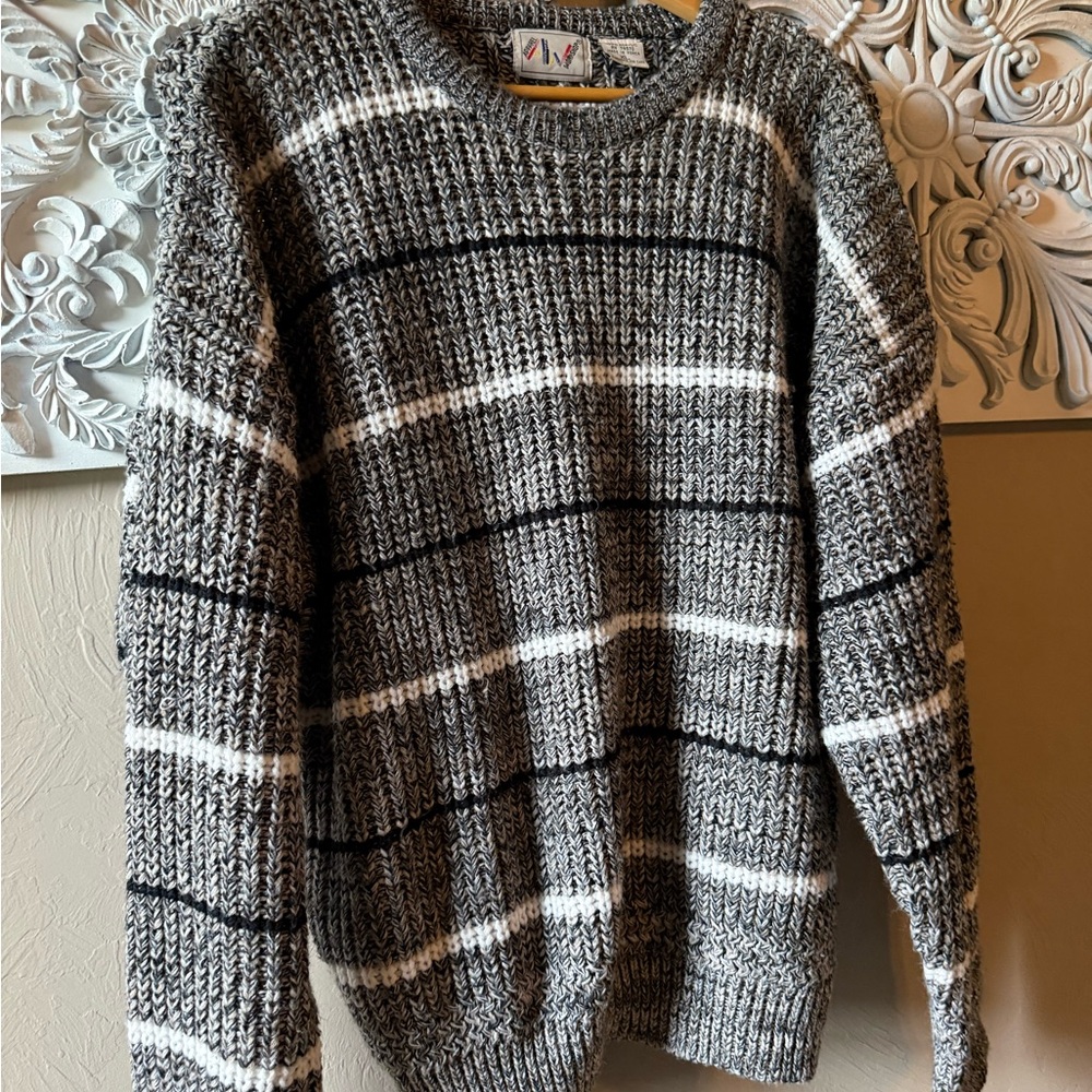Vintage Gray and Black Striped Sweater apparel workshop size xl